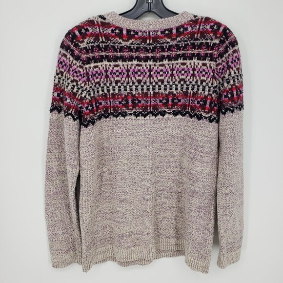 J Jill Fair Isle Tunic Sweater S Cotton Blend Nordic Pullover Tan Purple Red - Picture 2 of 7